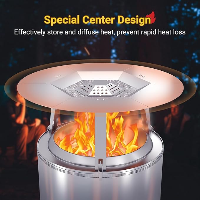 Upgraded Heat Deflector for Solo Stove Yukon 27’’, 304 Stainless Steel Heat Diffuser with Detachable Legs & Fix Hoop, Capture and Redirect Warmth, Camping Accessory