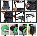 Small Folding Table and Stool, Portable, Adjustable Height, Camping & Picnic Table, 4 Foot, Lightweight