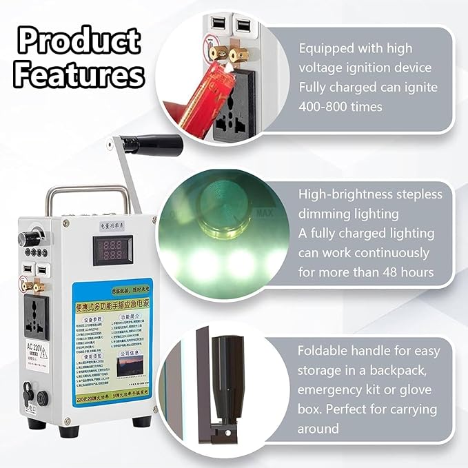 160W Outdoor Large Capacity Hand Crank Generator High Power Generator 12V Outdoor Hand Crank Generator Emergency Electric Camping