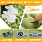 Double Sleeping Pad - Ultralight 4" Camp Mat with Integrated Foot Pump & Pillow for Effortless Camping, Backpacking & Travel, Comfort Camping Essentials