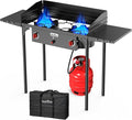 Bestfire 150,000 BTU 2 Burner Propane Camping Stove with Auto Ignition, Windpanel & Free Work Gloves, Portable Outdoor Gas Cooker with Removable Legs, Side Shelves & Carry Bag for Camping, BBQ