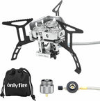 ONLYFIRE OUTDOOR LIVING Portable Camping Stove with 1LB Propane Gas Adapter, Backpacking Stove Piezo Ignition, Mini Camp Stoves with Carry Bag for Outdoor Cooking Picnic Hiking Emergency, 6800W, GS334