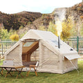 Large Luxury Inflatable Camping Tent Cotton Canvas Tent, Breathable and Waterproof Air Tent with Skylight and Stove Jack Hole for for 4-6-8-10 Person Family Camping