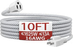 16/3 Braided Extension Cord 10 FT, Braided Extension Cord Flexible & Durable, Indoor 3 Prong Power Cable, Suitable for Home and Office, 13 Amp 1625 Watt 125VAC 16AWG, ETL Listed