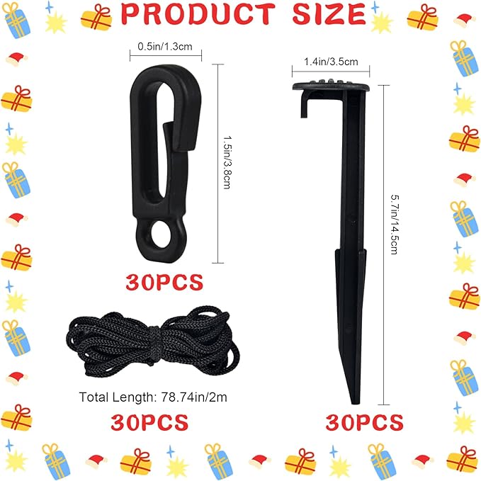 30 Sets Inflatable Ground Stakes and Tethers, 5.7" Yard Inflatable Plastic Stakes Heavy Duty with Hooks and Ropes, Christmas Camping Tent Stake for Outdoor Yard Inflatable Accessories Halloween Decor