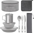Titanium Tableware Set, 8-Piece Camping Dinnerware Kit, Titanium Bowl, Plate, Cup, Fork, Spoon, and Napkin, Includes Storage Bag, for Backpacking, Camping, Hiking, and Picnics