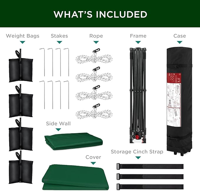Best Choice Products 10x10ft Pop Up Canopy Tent with Sidewall, 1 Person 1 Minute Set Up, Carry Case, 4 Weight Bags - Forest Green