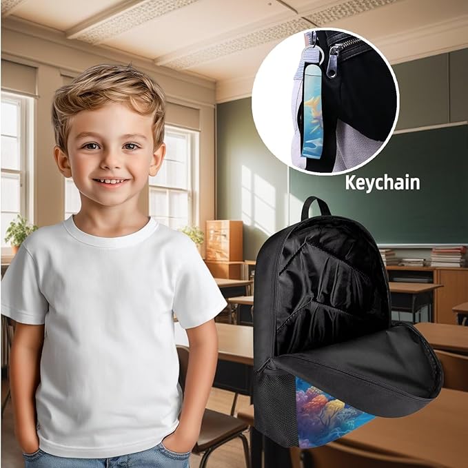 Animal Shark School Backpack Set with Lunch Box 3 Pcs School Backpack for Boys Kindergarten Middle Pencil Case Kids Travel Backpacks Mochilas Escolares Para Niños with Wrist Strap Keychain