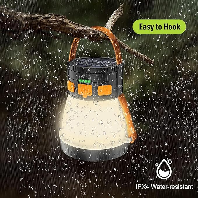 LED Camping Lantern, 1500 Lumens Spotlight Flashlight Rechargeable with Solar Panel Charging, Waterproof Spot Light, 8 Light Modes, 7500mAh, Camping Flashlight for Emergency, Orange&Brown
