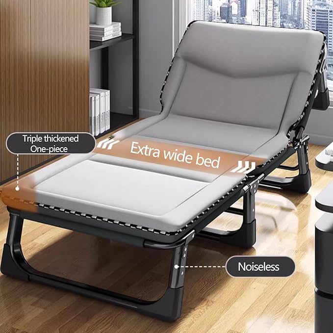 Foldable Bed with Mattress Queen Sleeping Cots for Adults with 3D Memory Headrest Portable Folding Bed Cot Lounge Chair for Beach Lawn Camping(B,190 * 68 * 30cm)