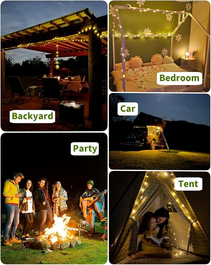 Solar Camping String Lights, 32.8 FT Fairy String Light, 4 in 1 Portable Waterproof Camp Lamp with 8 Lighting Modes, Hanging Rechargeable Tent Lantern for Christmas Decorations Patio Party Essentials