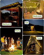Solar Camping String Lights, 39.4 FT Fairy String Light, 4 in 1 Portable Waterproof Camp Lamp with 8 Lighting Modes, Hanging Rechargeable Tent Lantern for Christmas Decorations Patio Party Essentials