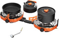 Propane 2 Burner Camping Stove Kit with Camping Cookware, Outdoor Folding Propane Gas Stove, Camp Portable Stove and Camping Cooking Set, With 20,000 Total BTUs for BBQ, Tailgating, Camping