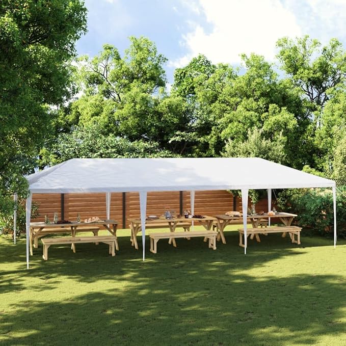 Large Party Tent with White Polyethylene Roof and Iron Frame, Durable Waterproof Outdoor Shelter for Gatherings, Spacious for Up to 20 People, Easy Assembly with Spanner