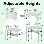 Folding Camping Table, Aluminum 24" x 16" Adjustable Height Max 27.5" with Carrying Handle, Lightweight, Portable Camping Table for Outdoor Indoor Picnic Beach, Silver