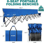 1MORE Portable Folding Bench, Foldable Sideline Bench for Team, 8 Seats Outdoor Camping Chair with Carry Bag & Backrest, Team Sport Sideline Bench for Football,Soccer, Fishing. Blue