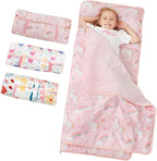 Toddler Nap Mat, Kids Sleeping Bag with Pillow & Minky Blanket, Girls Extra Large Rolled Nap Mats for Preschool Daycare Camping Kindergarten