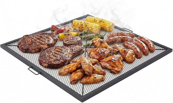 40 Inch Square Fire Pit Grill Grate with Handles, Heavy Duty Campfire Cooking Grate for Fire Pit, Steel BBQ Grill Grid for Outdoor, Camping