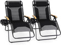 MAISON ARTS Oversized XXL Padded Zero Gravity Chair Set of 2, 30" Wide Seat Foldable Patio Recliner, Anti Gravity Outdoor Lawn Chair with Cup Holder & Pillow, Supports 400lbs, Black & Grey