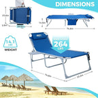 #WEJOY 2 PCS Lounge with Side Table for Outdoor 5-Position Adjustable Recliner Chair for Beach Sunbathing Patio Pool Lawn Lay Flat Portable Camp Reclining Chair with Shoulder Strap Side Pocket