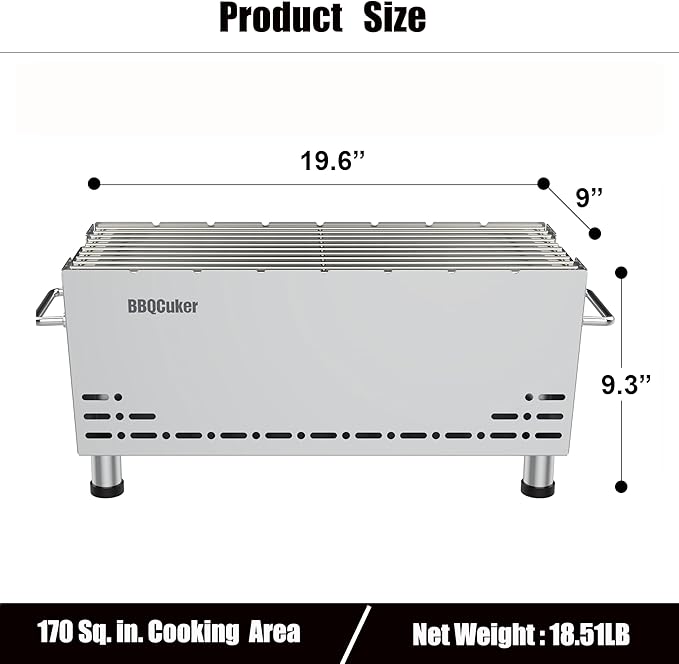 Portable Charcoal Grill,Heavy-Duty Stainless Steel Small BBQ Grill with Double-Layer Insulation Design,170 Sq. In. cooking Area,Tabletop Grill with Travel Bag for Outdoor Camping and Picnic