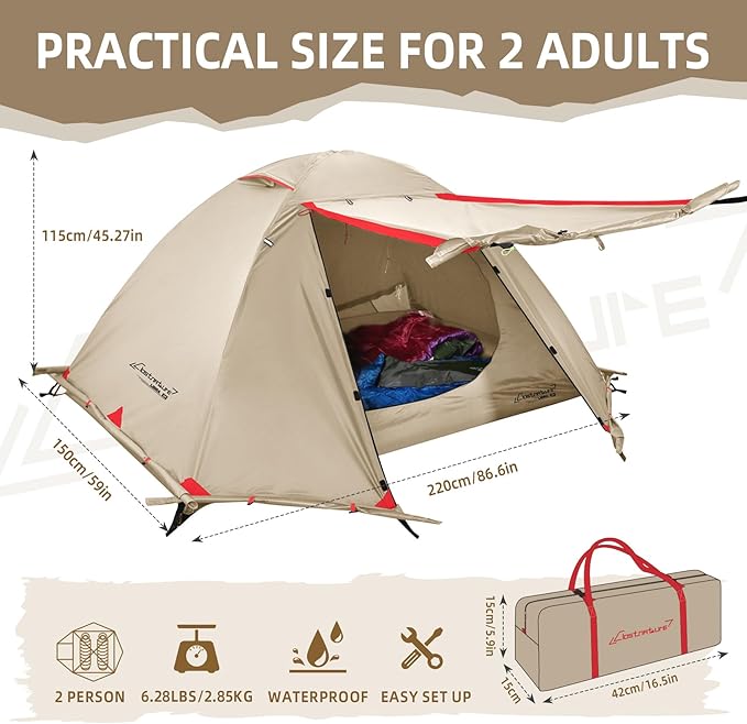 Clostnature Lightweight Backpacking Tent - 1/2 Person 4 Season Ultralight Waterproof Camping Tent, Large Size Easy Setup Tent for Winter, Cold Weather, Family, Outdoor, Hiking and Mountaineering