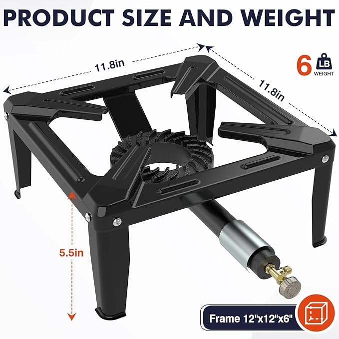Llamaviva Portable Propane Burner Stove Single Wok Burner with 4ft Hose, Heavy Duty Steel Outdoor Stove, 5.95lbs Lightweight for Camping, Tailgating, Backyard & Picnic Cooking