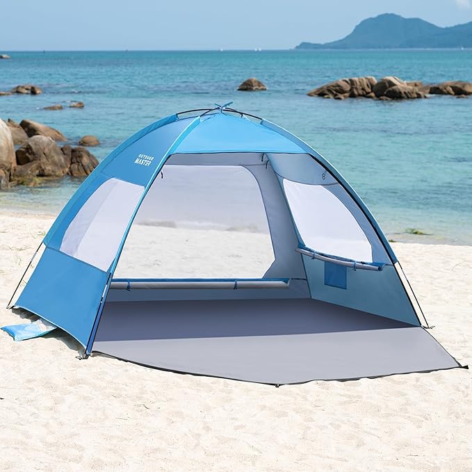 OutdoorMaster Beach Tent for 3/4/6/8 Person - Easy Setup Sun Shade Shelter, Portable Beach Shade Sun Canopy with UPF 50+ UV Protection, Removable Skylight Family Size