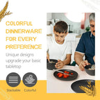 Teivio 16-Piece Kitchen Plastic Wheat Straw Dinnerware Set, Service for 4, Dinner Plates, Dessert Plate, Cereal Bowls, Cups, Unbreakable Plastic Outdoor Camping Dishes, Black