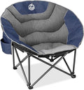 Northroad XXL Camping Moon Chair,Oversized Round Chair,Folding Padded Saucer w/Side Pocket,500lbs Capacity for Outdoor Hiking Fishing Picnic Lawn,Blue&Grey