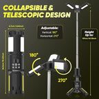 Portable Camping Lights with Stand, 5000LM Rechargeable LED Flashlight, 9 Color Modes, Collapsible Camping Lantern Tent Light with Magnetic Base for Power Outages, Camping & Emergency(Black)