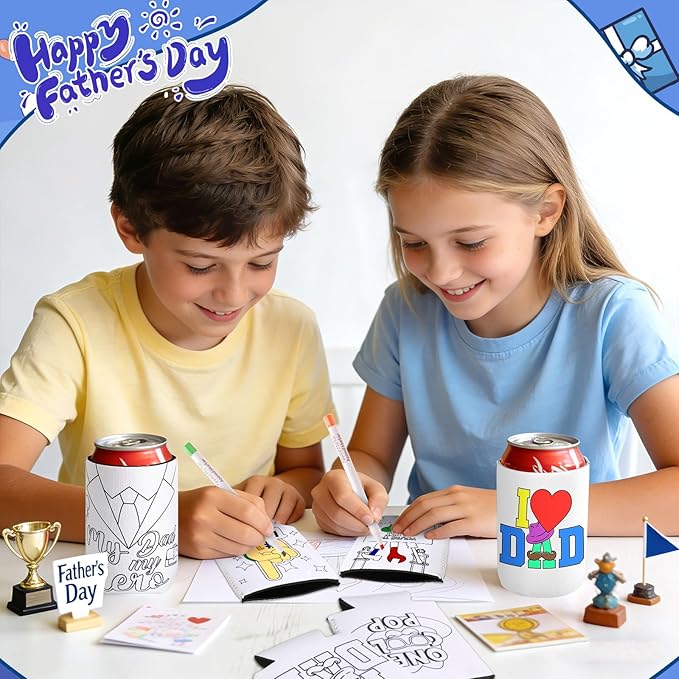18 Pack Fathers Day Craft Gifts,12 oz Can Cooler Sleeves Cans Bottles DIY Beverage Covers Happy Father's Day Beer Can Insulators Daddy Gifts from Son Daughter for Dad Grandpa Brother