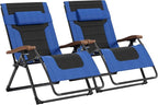 PURPLE LEAF Extra Wide Outdoor Reclining Chair Set of 2 Patio Zero Gravity Chaise Lounge Folding Chair with Quilted Cushion Adjustable Headrest for Lawn Camping Beach Pool Navy Blue and Black