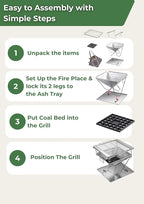 CAMPINGMOON 3 in 1 Flatpack Portable Fire Pit Grill 14 inch Foldable Stainless Steel Wood Burning Camping Stove Adjustable Height Overlanding Outdoor Cooking RV Trips Carry Bag included MT-045