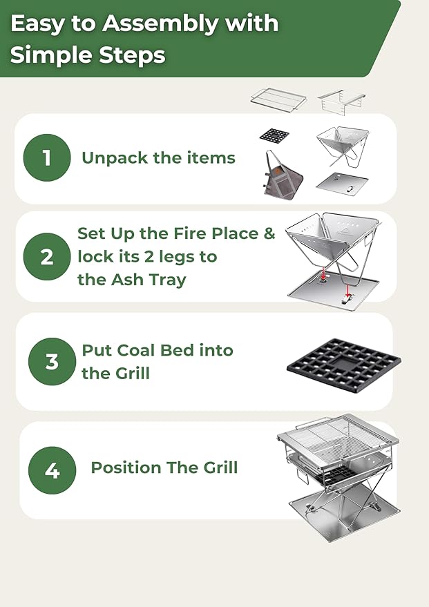CAMPINGMOON 3 in 1 Flatpack Portable Fire Pit Grill 14 inch Foldable Stainless Steel Wood Burning Camping Stove Adjustable Height Overlanding Outdoor Cooking RV Trips Carry Bag included MT-045