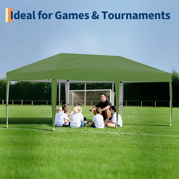10X20 Pop Up Canopy Tent with 4 Sidewalls,Portable Instant Commercial Canopy, Easy Setup and Wheeled Bag for Commercial, Outdoor, Camping, Parties, Markets and Instant Shelter