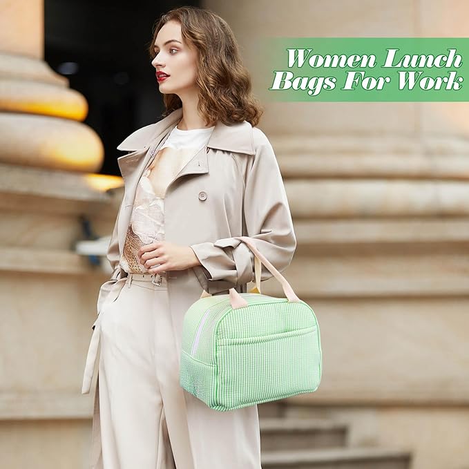 Lunch Bag For Women, Cooler Insulated Lunch Box For Travel Work Picnic College School Adult Large Capacity Lunch Bags, Green Stripe
