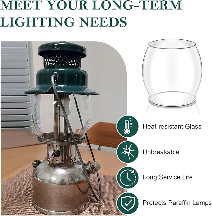 Lantern Glass Replacement for Coleman 200a Globe,Replace R690B051,Glass Globe for Fueled Lanterns for Coleman,Kamplite,JC Higgins,Optimus,Unimet,Ashflash Vintage Lanterns,Camping Lantern Accessories