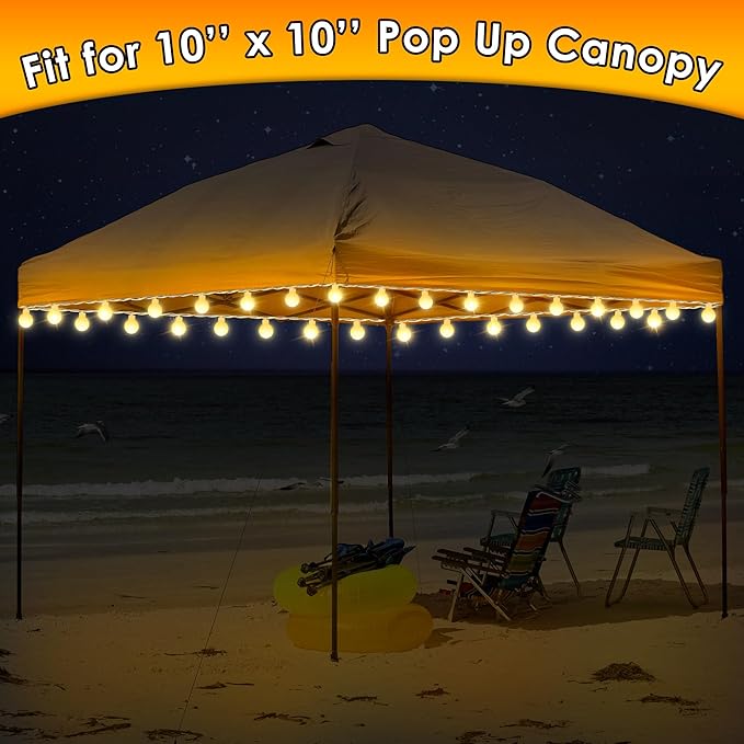 1 Pack LED Canopy Lights, 40ft 80LED Battery Powered Canopy Tent Lights Outdoor with 8 Modes, Warm White Canopy String Light for 10' x 10' Pop up Canopy Tent