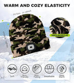 Bluetooth Beanie Hat, USB Rechargeable 4 LED Wireless Music Running Headlamp Cap, Gifts for Christmas, Stocking Stuffer & White Elephant Gifts for Men, Women, Him, Her