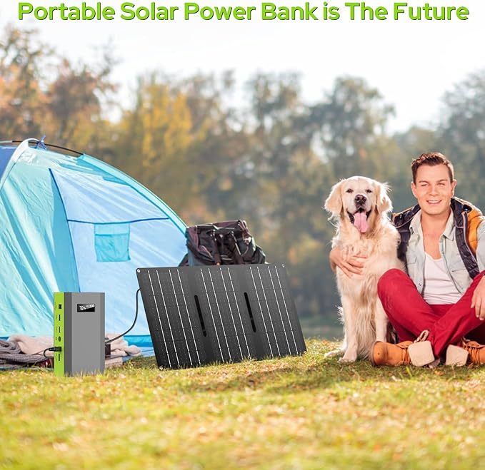 Portable Solar Generator with Panels, 300W Power Station with Solar Panel 60W, 110V AC Outlet Solar Power Pack Generator, Camping 65W Power Bank with DC for Laptop Smart Device RV Outdoor