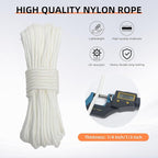 Nylon Rope, 1/3 inch 100FT Nylon Poly Rope Utility Cord Strong Polyester for Camping, Hiking, Clothesline, Tie, Flag Pole, Marine, Outdoor Swing (8mm White)