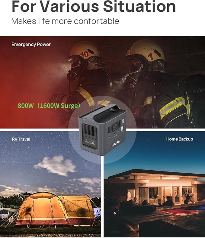 AFERIY Portable Power Station 800W / 512Wh Power Station LiFePO4 Battery, Quick Charge in 1.5H, 1 AC Outlets, UPS, Solar Generator, Electric Generator for Home Camping Use