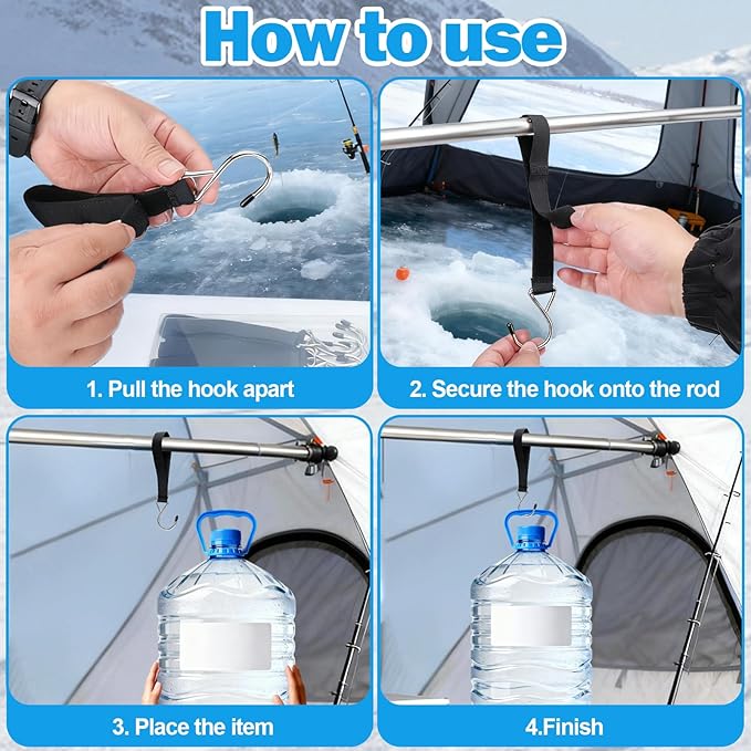 14PCS Ice Fishing Shelter Tent Hooks with Storage Box,Heavy Duty Ice Fishing Accessories and Equipment Gifts Must Haves for House Outdoor Camping Hunting