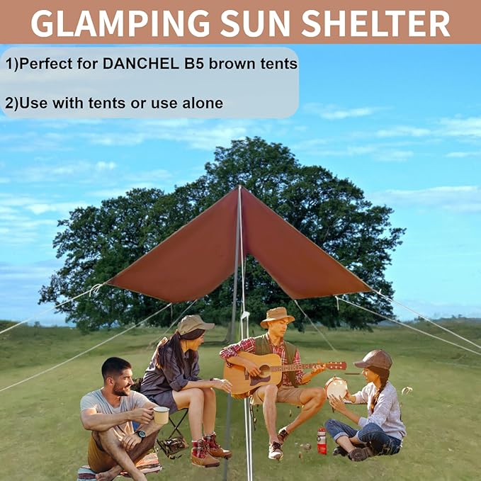 DANCHEL OUTDOOR Waterproof Bell Tent Awning, 4 Season Camping Tarp – Portable Canopy Cover with Poles, Lightweight Glamping Accessories, Rectangle