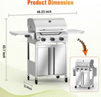 G31 Gas Grill, 3-Burner Gas Grill with Folding Side Tables,Stainless Steel 24,000 BTU BBQ Grill,Outdoor Propane Grill for Barbecue,Patio,Camping