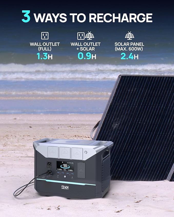 DARANENER Generator 1800W (3000W Peak), 1382.4Wh LiFePO4 Portable Power Station, 1Hrs Fast Charge, 20ms UPS Solar Generator for Home Emergency Backup, RV, Camping, Off-Grid Power Outage