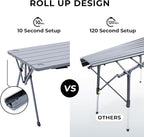 Cococabana X Camphor Portable Folding Table with Adjustable Shoulder Strap for Camping, Tailgating, Picnic, RV - Roll Up Design, Quick Setup, Compact Size, Heavy-Duty, Scratch & Stain Resistant