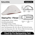 Naturehike Cloud up Pro Camping Tent, 1/2/3 Person Ultralight Tents, 3 Season Backpacking Tent, Waterproof for One Man, Self-Standing Easy Setup for Cycling, Outdoor Camp