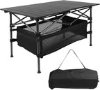 Folding Camping Table, Portable Aluminum Roll-up Lightweight Picnic Table with Large Storage Basket and Carrying Bag for Camping, Picnic, BBQ, Beach, Party, Backyard